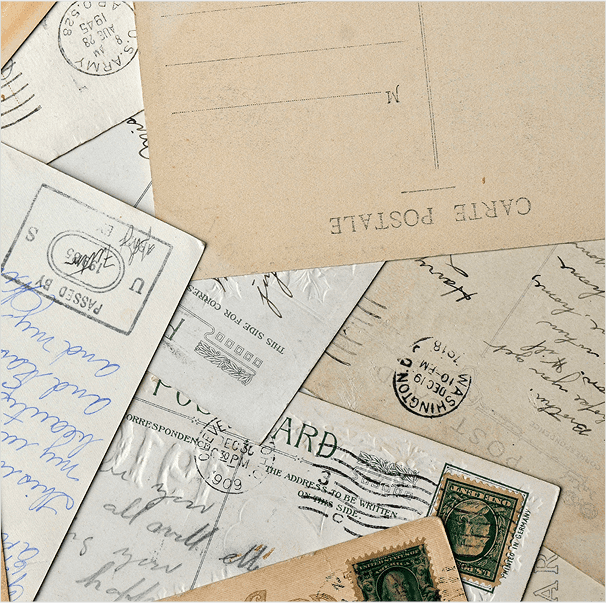 Vintage postcards with handwritten text and stamps.